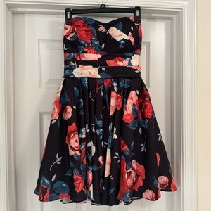 Semi Formal Dress Short Floral with Navy Blue Background